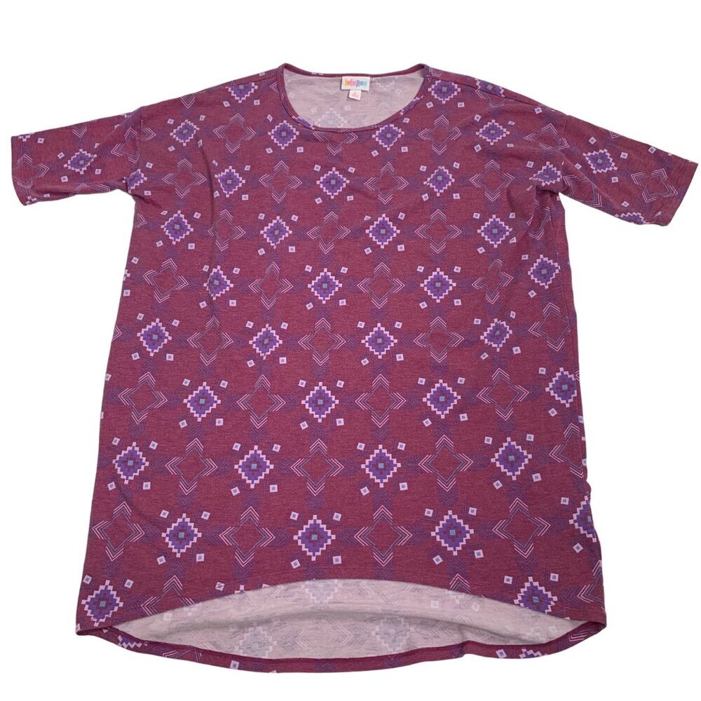 LuLaRoe S Women's Geometric Patterned High-Low Hem Irma Tunic Top Pink